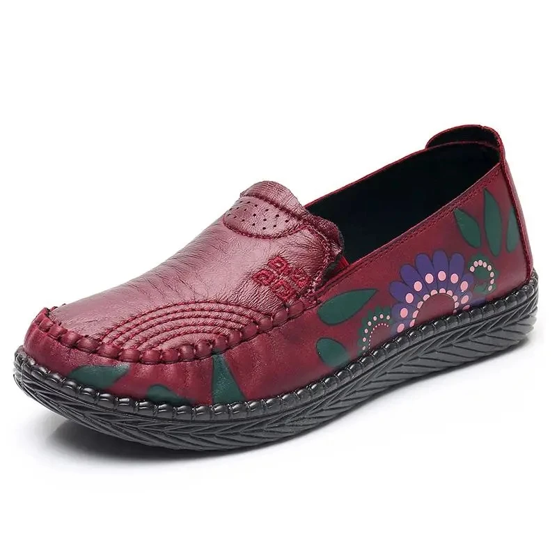 

Comfy Flower Printed Flats Cheap Women's Loafers Retro Flat Shoes Elderly Women Black Loafers 2021 Ladies Slip On Walking Shoes