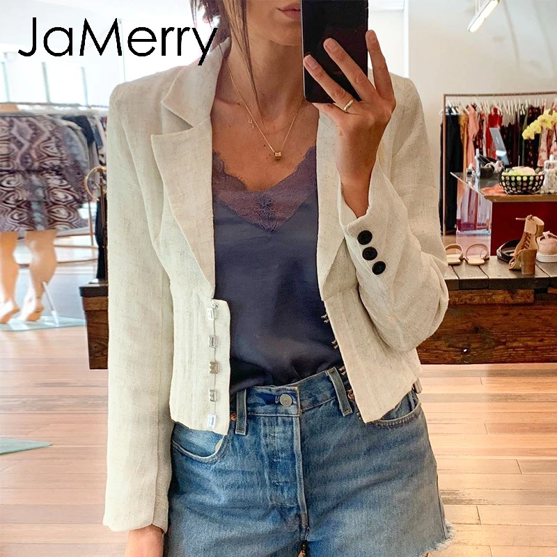 Женский винтажный Блейзер на пуговицах JaMerry осенняя верхняя одежда с высокой
