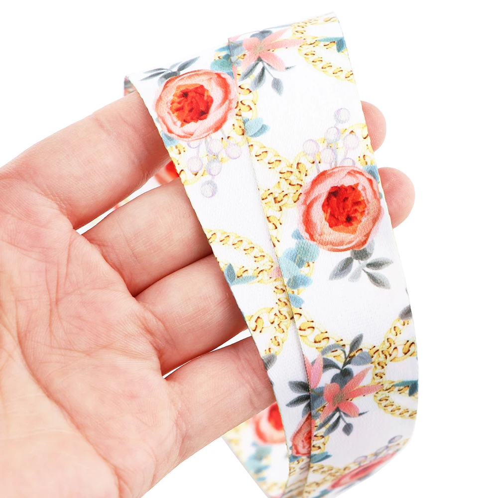 

PF667 Rose flower Lanyard For Keychain ID Card Cover Pass Gym Mobile Phone USB Badge Holder Key Ring Neck Straps Accessories