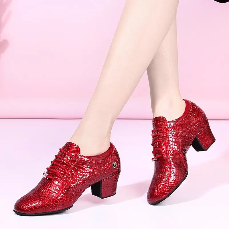 Cowhide Sports Women's Shoes Soft Sole Adult Square Shoes For Women Leather Modern Latin Dance Shoes Ballroom Sneakers