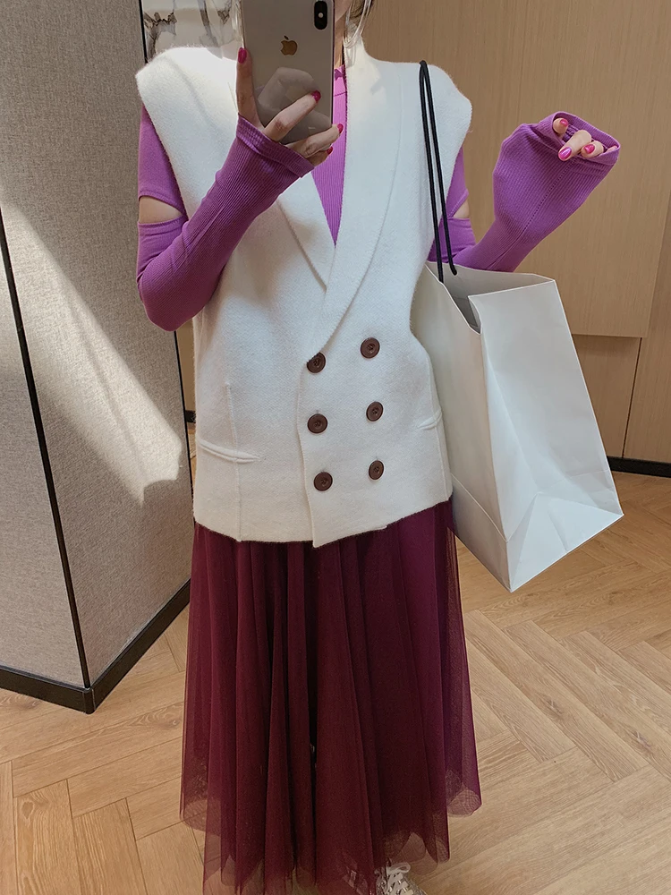 GetSpring Женский вязаный жилет Ретро женский свитер двубортный Трикотажный без