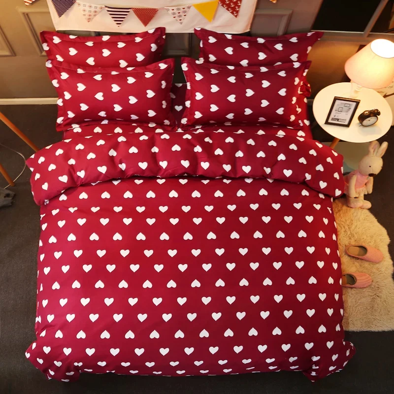 

3D Fashion Bedding Sets Girl Adult Teen Linens Red Heart Pattern Fashion Duvet Cover Pillowcase Flat Bed Sheet King Queen Size