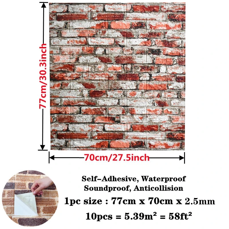 10pcs 3D Brick Wall Sticker DIY Wallpaper for Living Room Bedroom TV Wall Waterproof Self-Adhesive Foam Plastic Wall Stickers