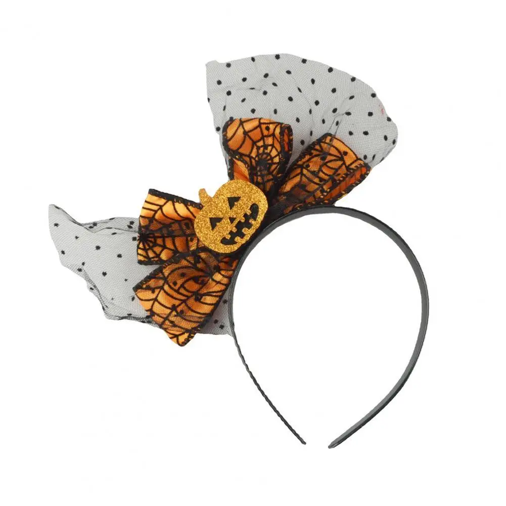

Halloween Headband Eye-catching Anti-deform Wear Resistant Delicate Texture Fabric Hair Hoop with Lovely Pumpkin Bow-knot forBar