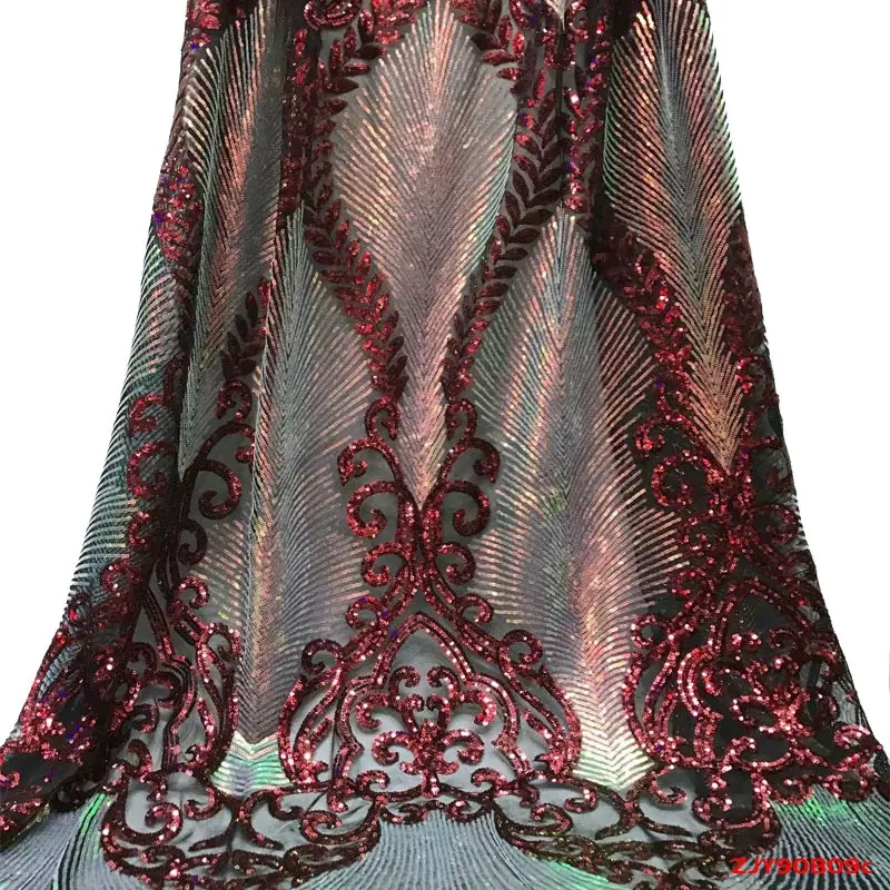 

2019 Best Selling Nigerian French Fabric green Sequins Embroidery Tulle cord Lace Fabric f190809