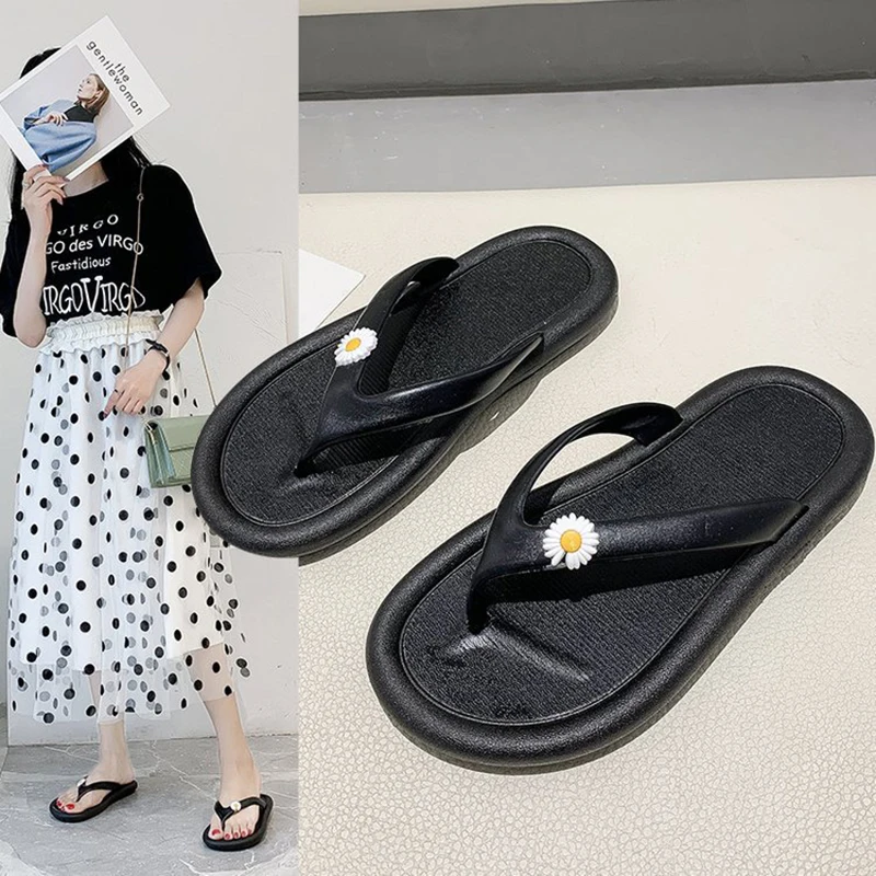 Сандалии женские с круглым носком пляжная обувь на толстой подошве шлепанцы