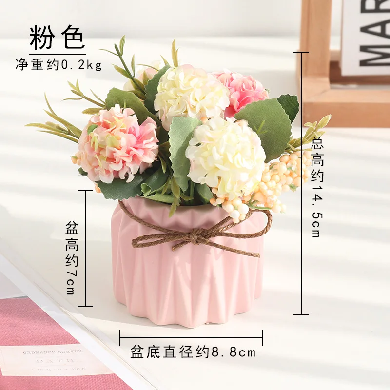 

European Simulation Hydrangea Plant Potted Fake Flower Bonsai Ornaments Creative Home Desktop Decoration Wedding Gifts Plants