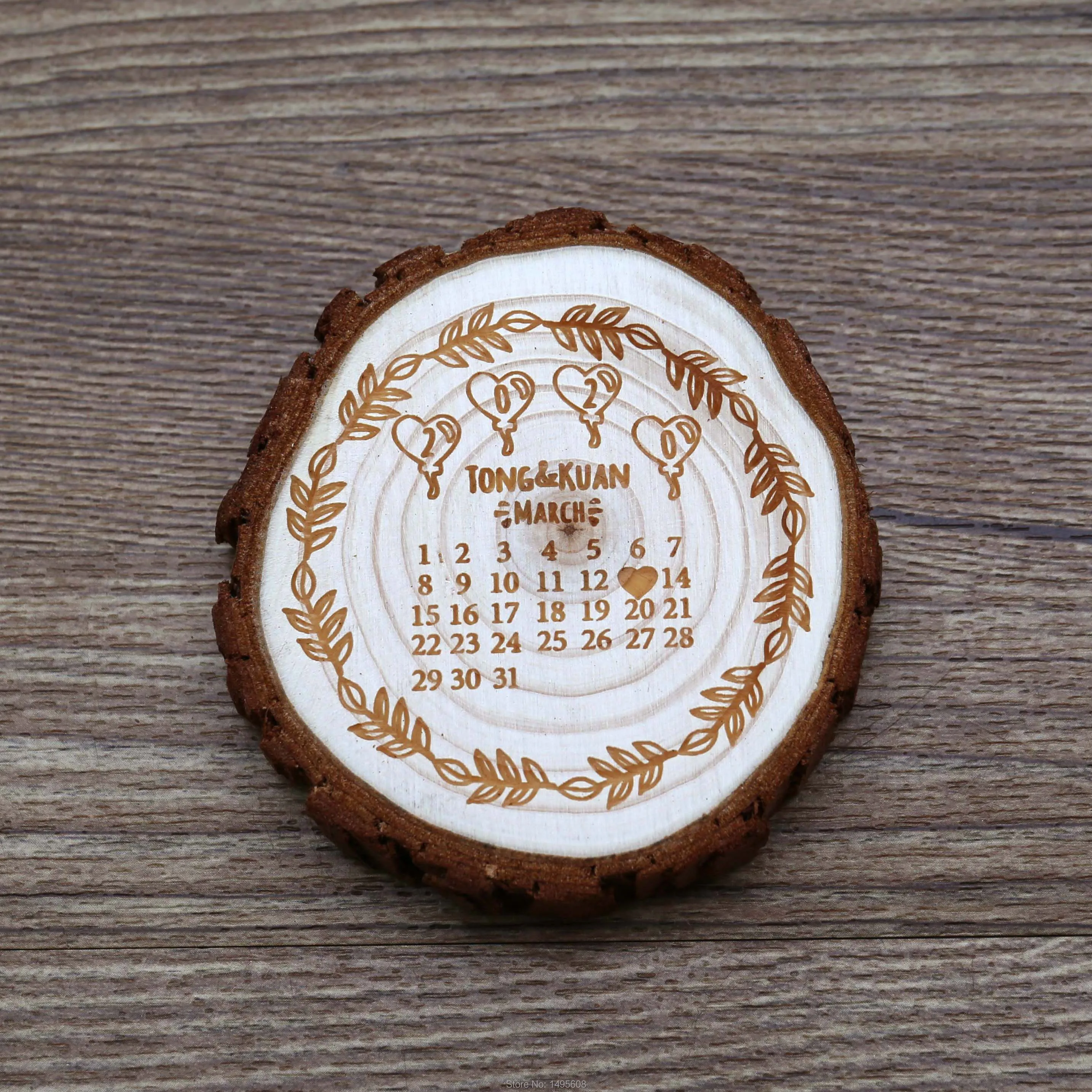 Индивидуальный Воздушный шар и венок с надписью Love деревянные магниты сохранить