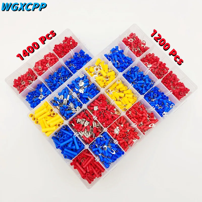 

1200/1400 шт. изолированный Кабельный разъем, клемма для стыковой обжимки RV, вилочный комплект гнездовой и мужской, автозапчасти, с контактными ...