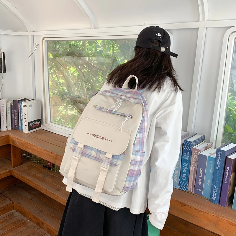 

Fashion Girl College School Bag Casual New Simple Women Backpack Plaid Book bag for Teenage Travel Shoulder Bag Female Rucksack