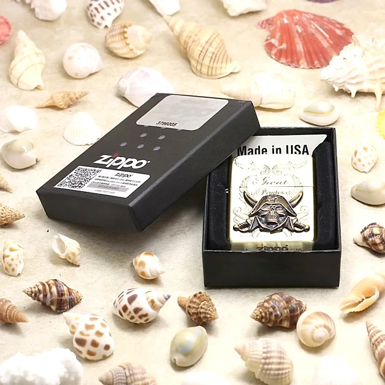 

Genuine Zippo oil lighter copper windproof Golden pirate cigarette Kerosene lighters Gift With anti-counterfeiting code