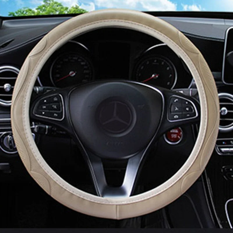 

Protector Steering Wheel Cover Accessory Elastic Embossed Leather Non-slip