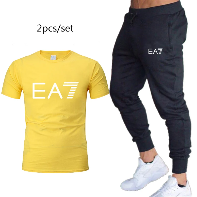 Новый спортивный повседневный костюм мужская футболка + штаны мужской осенний