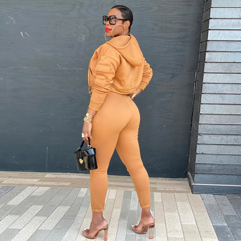 

2020 Fall Winter Clothes For Women Zipper Long Sleeve Coats Jacket And High Waist Pants Office Lady 2 Piece Set Streetwear