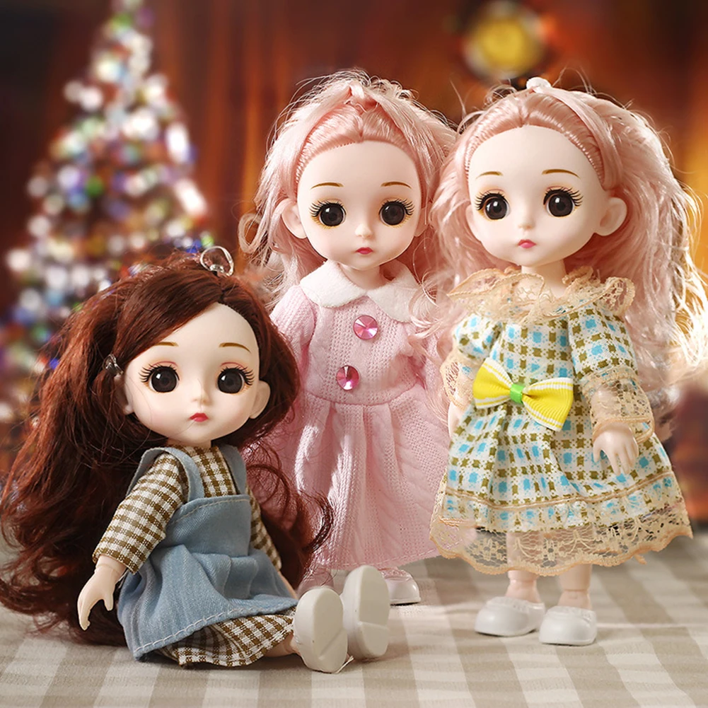 

New 16 cm BJD Mini Doll 13 Movable Joint Girl Baby 3D Big Eyes Movable Joints Girl Dolls with Clothes Dollhouse Toys for Child