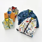 Детское пальто От 2 до 8 лет пальто из флиса; Сезон весна-осень; Высокий воротник жакет на молнии Одежда с динозаврами для мальчиков детская куртка одежда для маленьких девочек