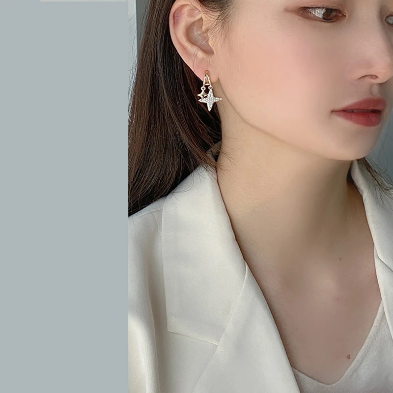 

TT Full Diamond Star Earrings High-Grade Sense Mosquito Coil Ear Clip Fairy Temperamental Female without Pierced Ears