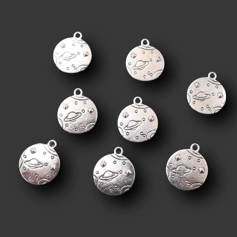 

10pcs Silver Plated Alien Universe UFO Metal Tag Bracelet Pendants DIY Charms For Jewelry Carfts Making Supplies 20*17mm A2304