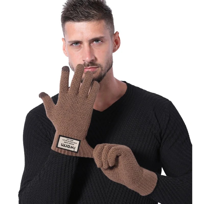Зимняя Осенняя вязаная Glovess сенсорный экран мужские утепленные шерстяные