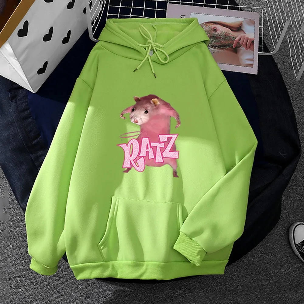 2021 RATZ Letter Print Kawaii Mouse Printed Hoodies Men Harajuku Cartoon Oversized Streetwear Winter Sweatshirts Street Hoody