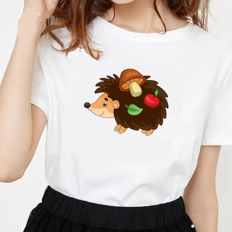 

Funny Kawaii Hedgehog Print Tee Shirt Femme Fashion Short Sleeve Casual T Shirt Women Tops Harajuku Shirt Summer Camiseta Mujer
