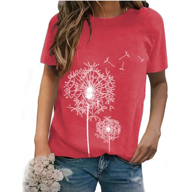 Футболка женская с принтом одуванчиков Повседневная Свободная рубашка коротким