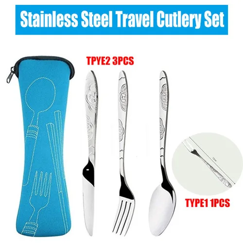 3 шт./1 шт. столовая посуда портативная ложка из нержавеющей стали с принтом вилка