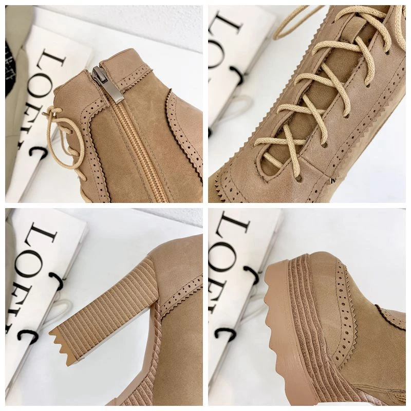 

ORCHA LISA Punk Women Winter Ankle Boots 5cm platform 11cm Chunky Heel Lace up Motorcycle boots Big Size 40-42 Black