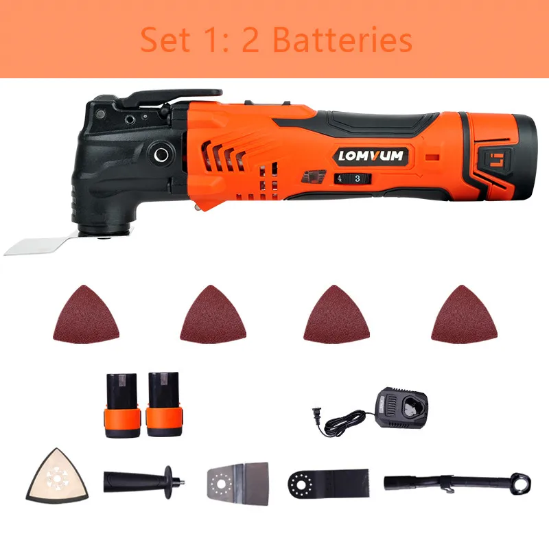 Set 1-2 batteries LOMVUM Реноватор, многофункциональный инструмент, электрический триммер, электроинструмент, Осциллирующий набор инструментов, домашний Реноватор, инструмент по дереву, пила, резак, аксессуары - Цвет: Set 1-2 batteries