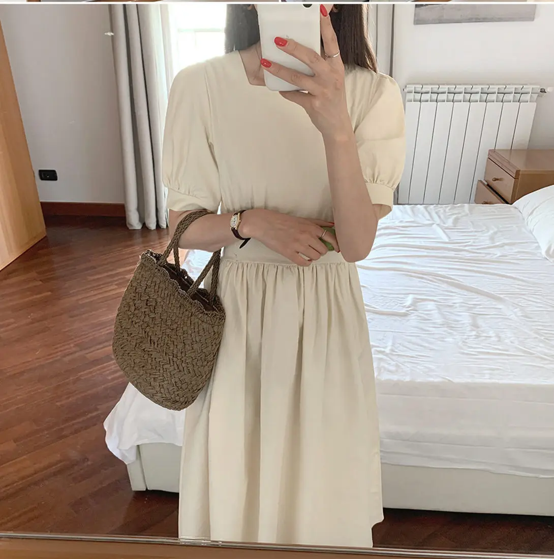 Платье женское хлопково льняное с коротким рукавом повседневный однотонный