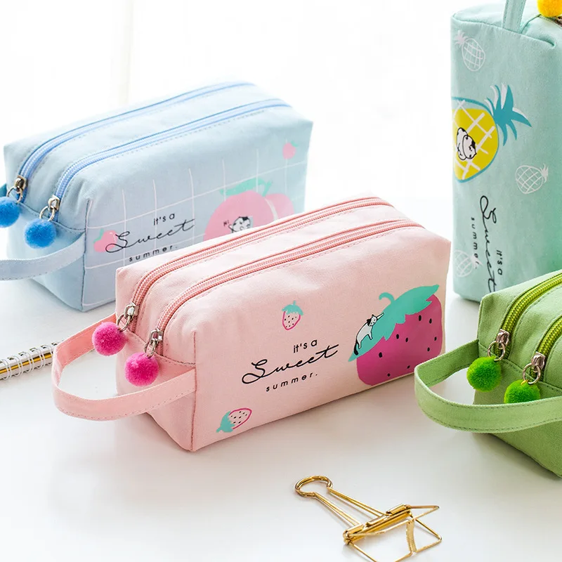 Корейский школьный пенал для девочек и мальчиков карандаш Kawaii коробка для фруктов большой мешок для патронов большой 2 молнии Пенал Канцтовары милый