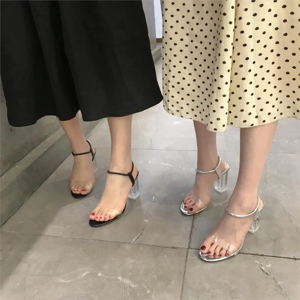Пикантные прозрачные женские босоножки на высоком каблуке водонепроницаемой