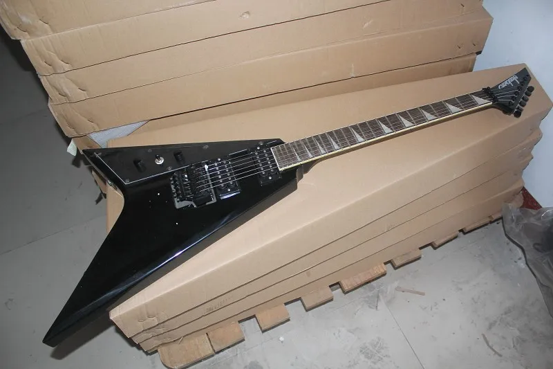 

Free shipping Factory wholesale flying-V style left hand Jackson black electric guitar Jackson custom shop 14510