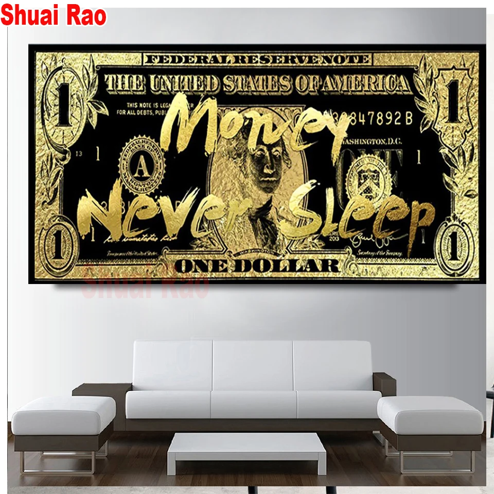 

diamond mosaic sale Gold Dollars,5d diy diamond embroidery full round drill 3 d diamond painting Money Art Posters home decor,