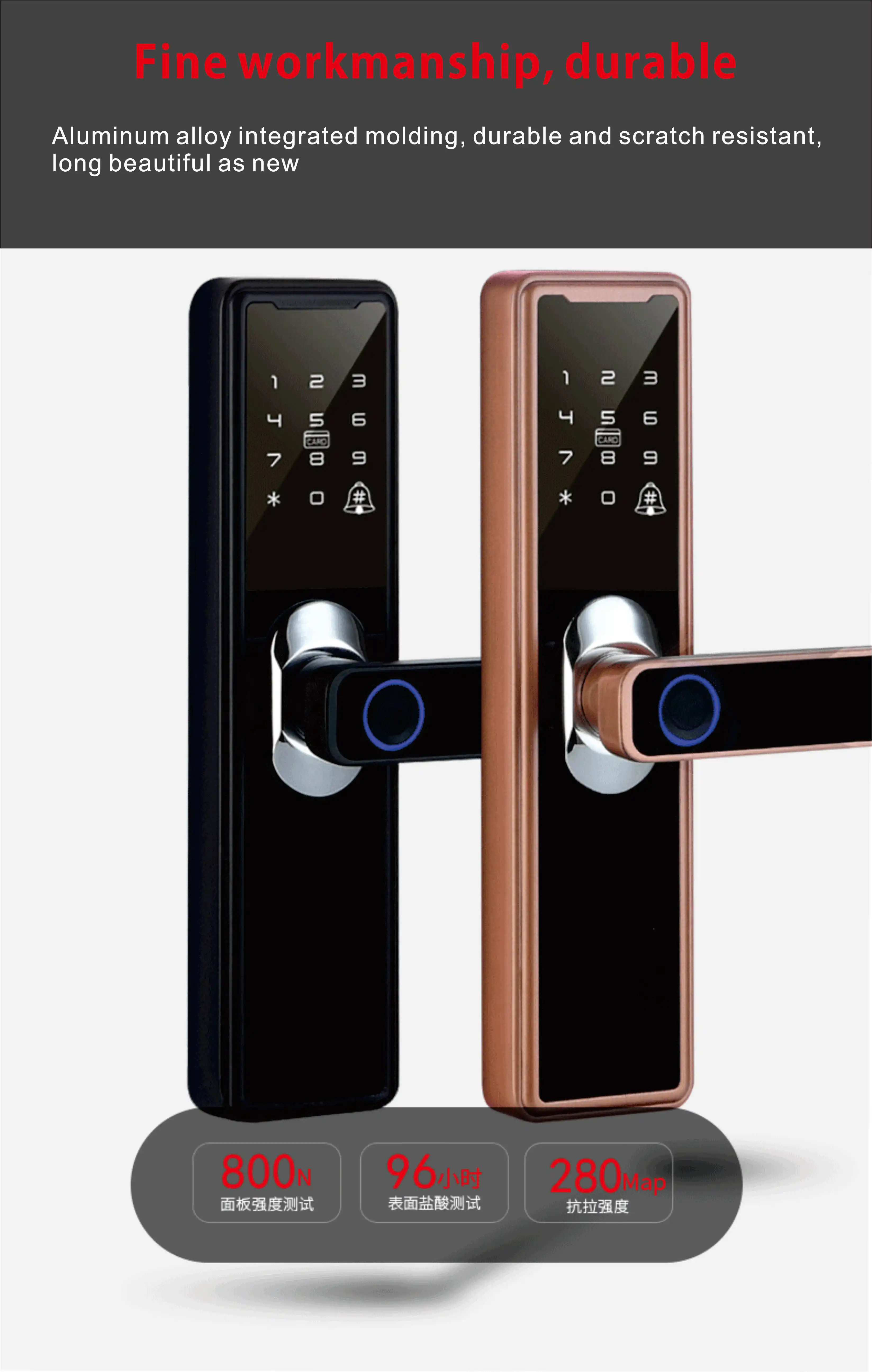 

Smart fingerprint lock, smart password lock, swipe card lock, mobile app remote unlocking