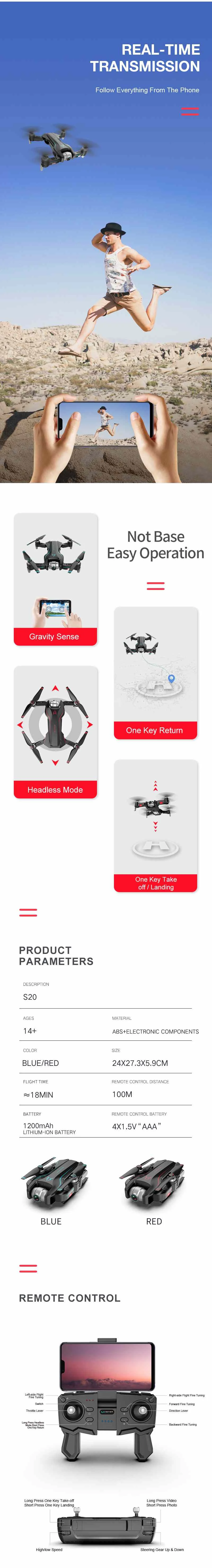 FUNSKY S20 wifi FPV с 4 K/1080 P HD камерой 18 минут время полета Интеллектуальный складной Радиоуправляемый Дрон Квадрокоптер