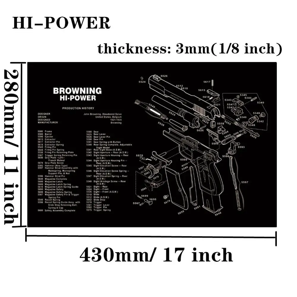 HI POWER Большой чистящий коврик для ружья AR15 AK47 Glock 1911 SIG винтовка пистолет оружейный оружейник разборка ремонт набор инструментов для сборки скамьи колодки - Цвет: HI POWER