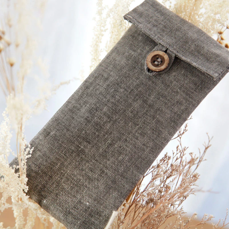 Пенал классический серый льняной ткани Кнопка хранения ручная сумка ручка
