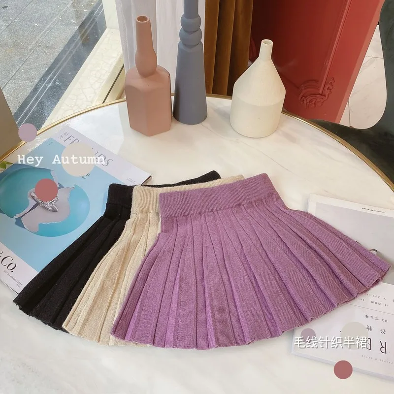 

Новинка Осень-зима 2022, вязаная плиссированная мини-юбка для девочек