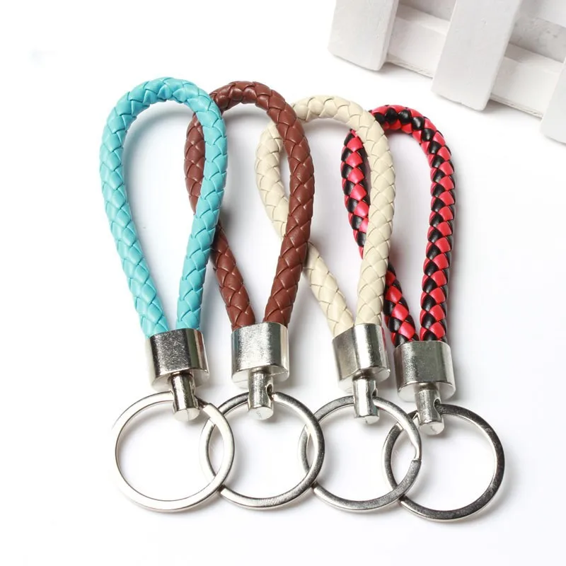Новый Дизайн Ручная кожаная Веревка Плетеный брелок металлические брелки для