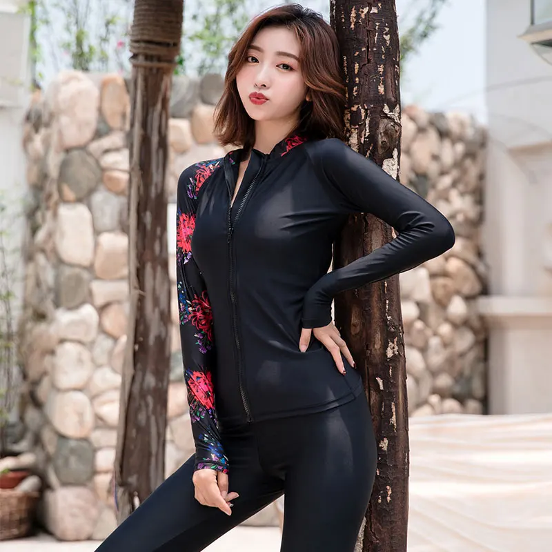 Женские 4 шт. с длинным рукавом УФ Защита от Солнца купальники на молнии Рашгард