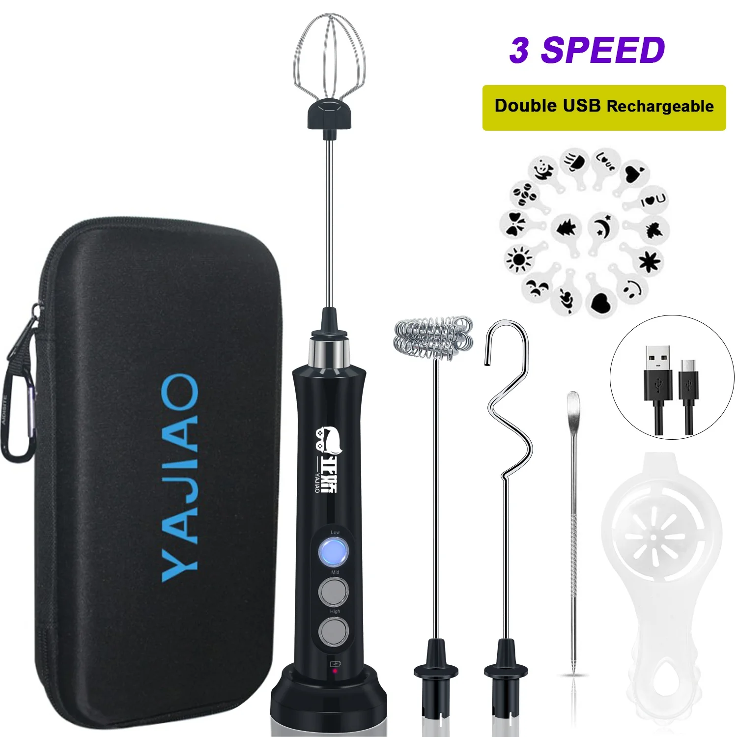 

Новый электрический ручной вспениватель молока YAJIAO из нержавеющей стали с функциями блендер, миксер, зарядка от USB, док-станция, приготовлен...