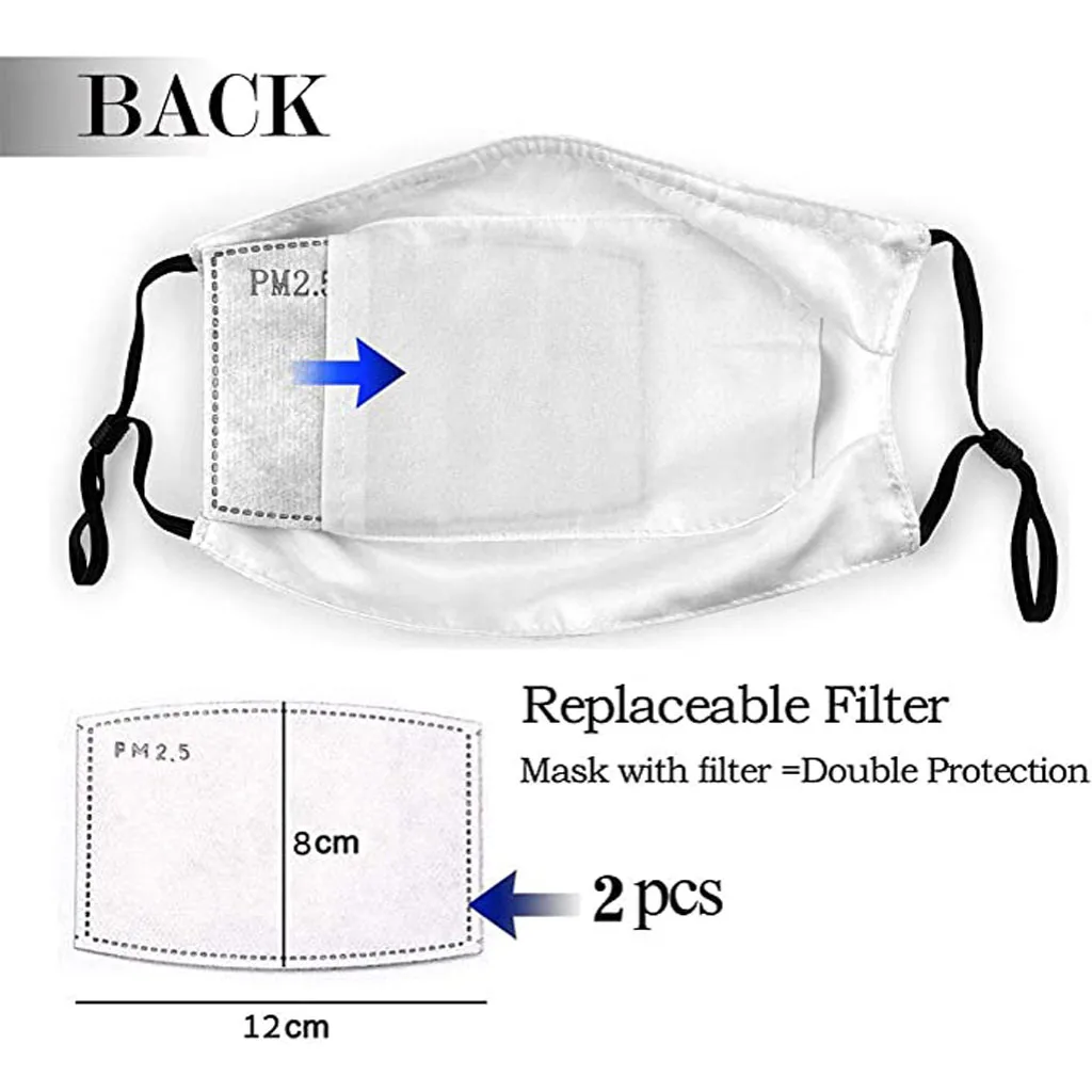 

1Pcs Mask+2Pcs Filter Unisex Adults Colorful Printing Face Mask Protect Foggy Haze Dustproof Protective Cover Washable Reuseble