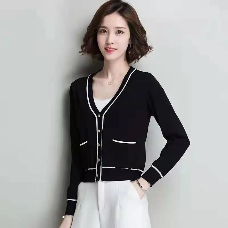 Женский трикотажный кардиган с длинным рукавом из ледяного шелка Простая