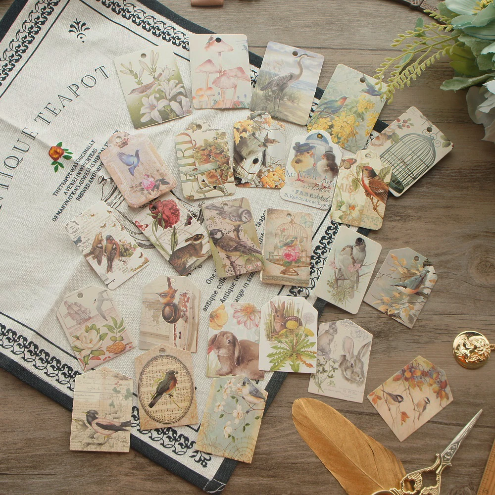 24 шт ретро животное и изображение растительности дизайн мини бумажная бирка