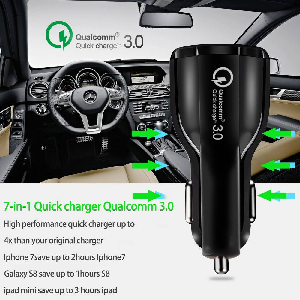 Автомобильное зарядное устройство Quick Charge 3 0 для телефона автомобильное с двумя