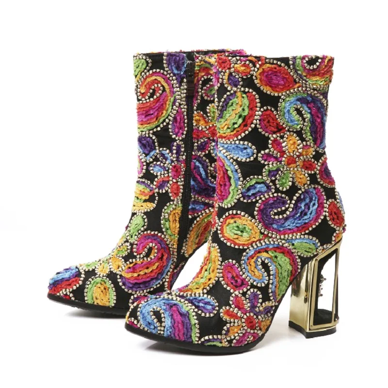 Оригинальные Модные женские ботильоны с круглым носком на высоком квадратном