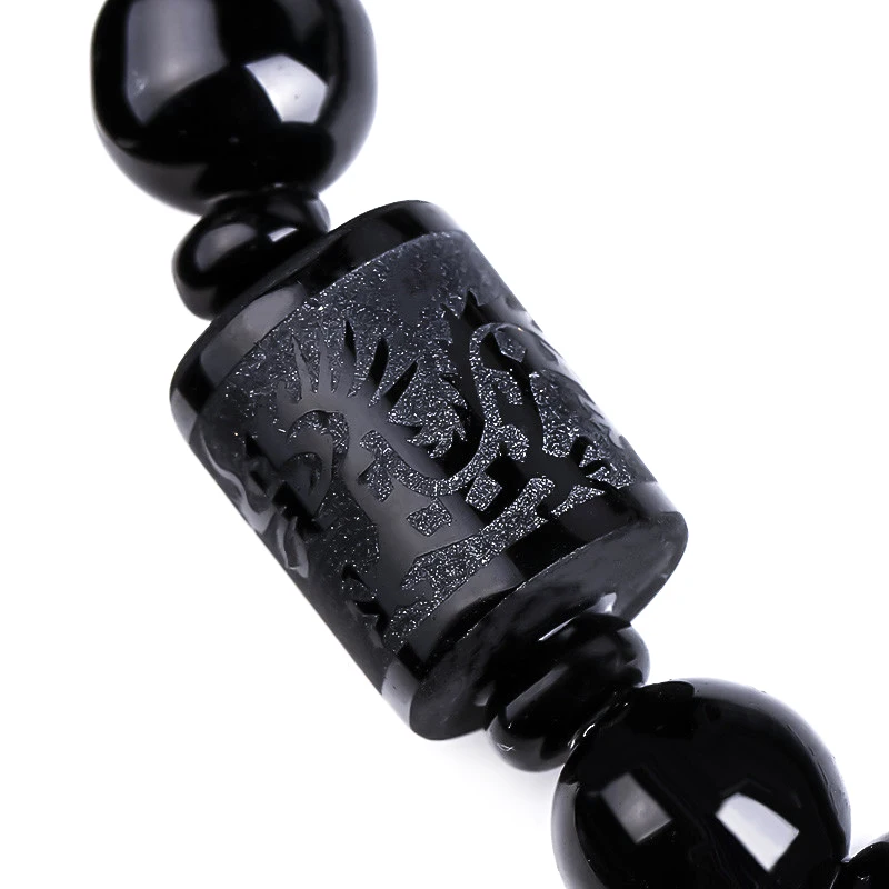 

Fashion Dragon Phoenix Couple Bracelet Obsidian Carved Buddha Lucky Amulet Round Beads Strand Bracelet For Men Jewelry