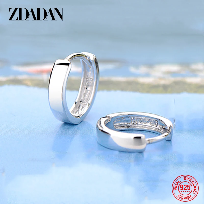 

ZDADAN 925 Sterling Silver Smooth Hoop Earrings For Women Fine Jewelry Accessory Fashion Party Gift