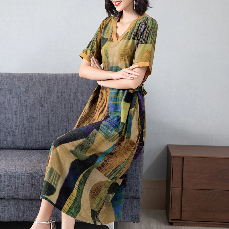 Платье женское длинное с V-образным вырезом приталенное элегантное модное платье